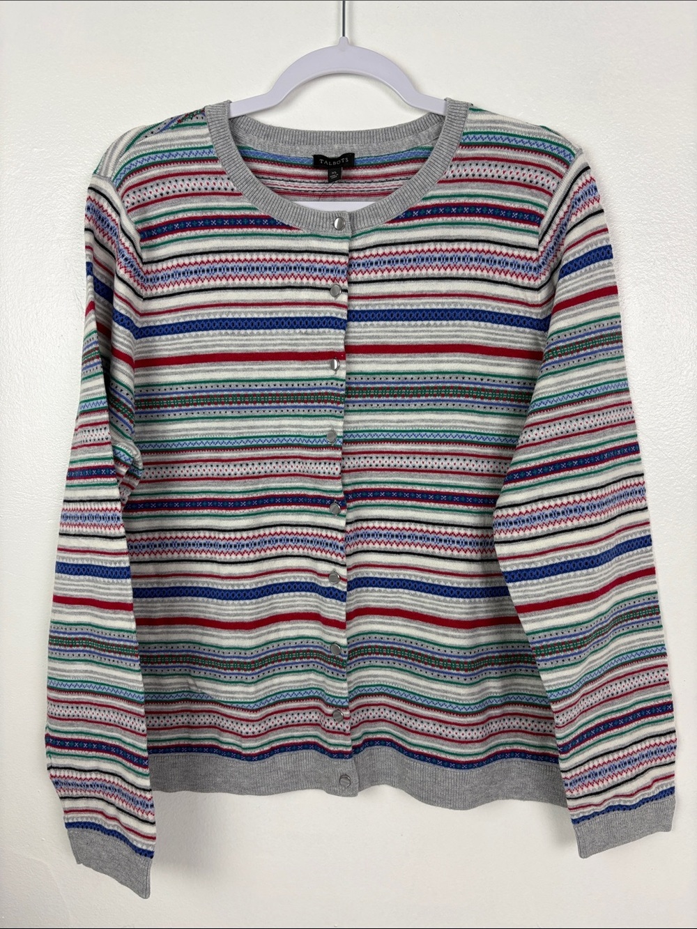 Talbots New Women’s XL Fair Isle Button Up Lambswool Sweater Cardigan